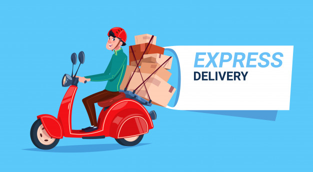 Express Delivery Service Courier Boy Riding Motor Bike Banner 48369 16679, Best Cybernetics