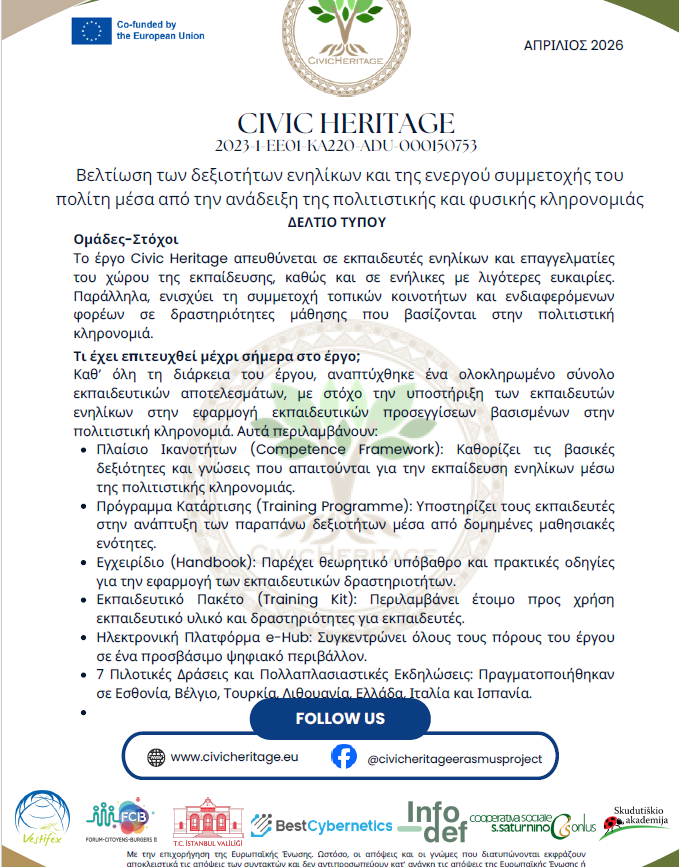 Civic Heritage: Ένα ευρωπαϊκό έργο για τη μάθηση, τη συμμετοχή, την πολιτιστική και φυσική κληρονομιά